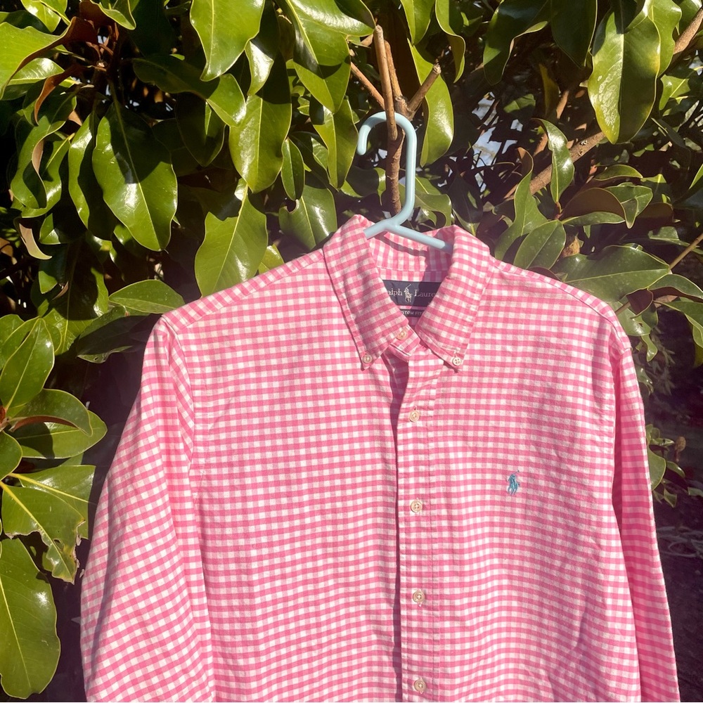 Men’s Ralph Lauren Polo Pink Checkered Button Down Shirt.